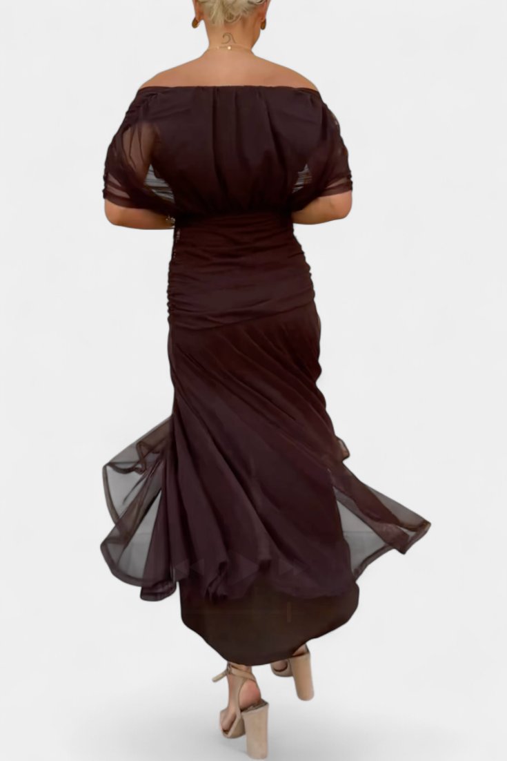 Women’s Off-Shoulder Midi Dress Elegant Chiffon Design 3