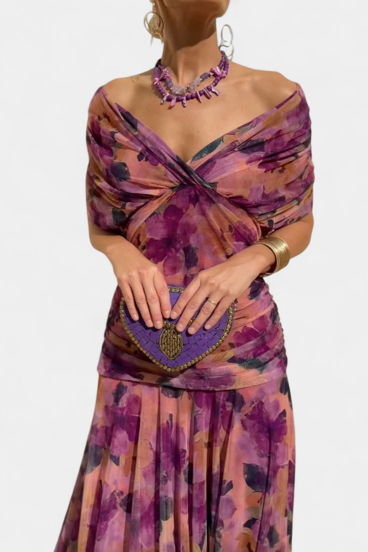 Women’s Off-Shoulder Midi Dress Elegant Chiffon Design 4
