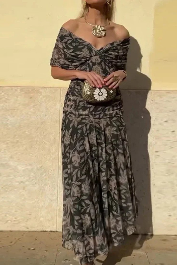 Women’s Off-Shoulder Midi Dress Elegant Chiffon Design 9