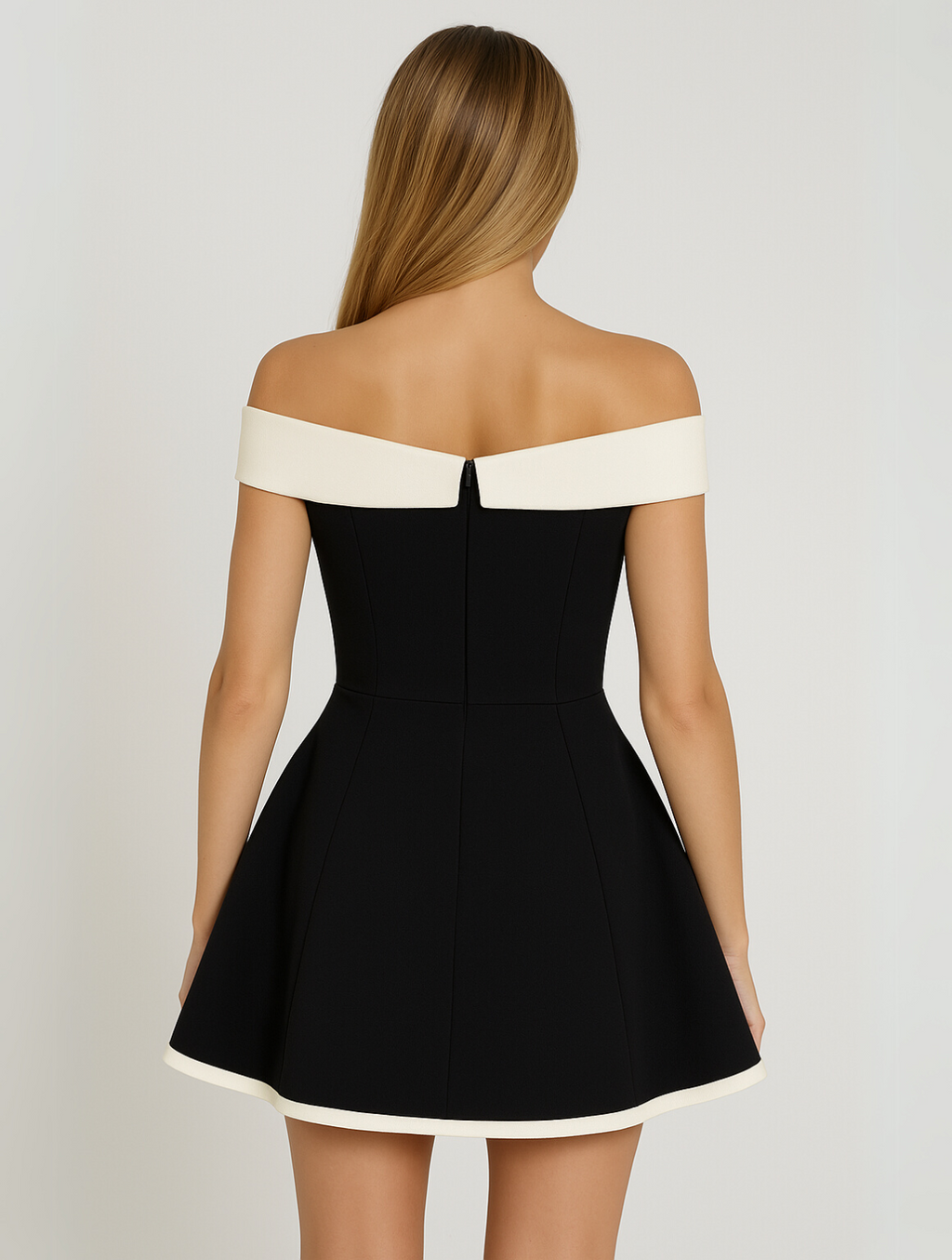 Women’s Off-the-Shoulder A-Line Mini Dress Two-Tone Cocktail Style 3