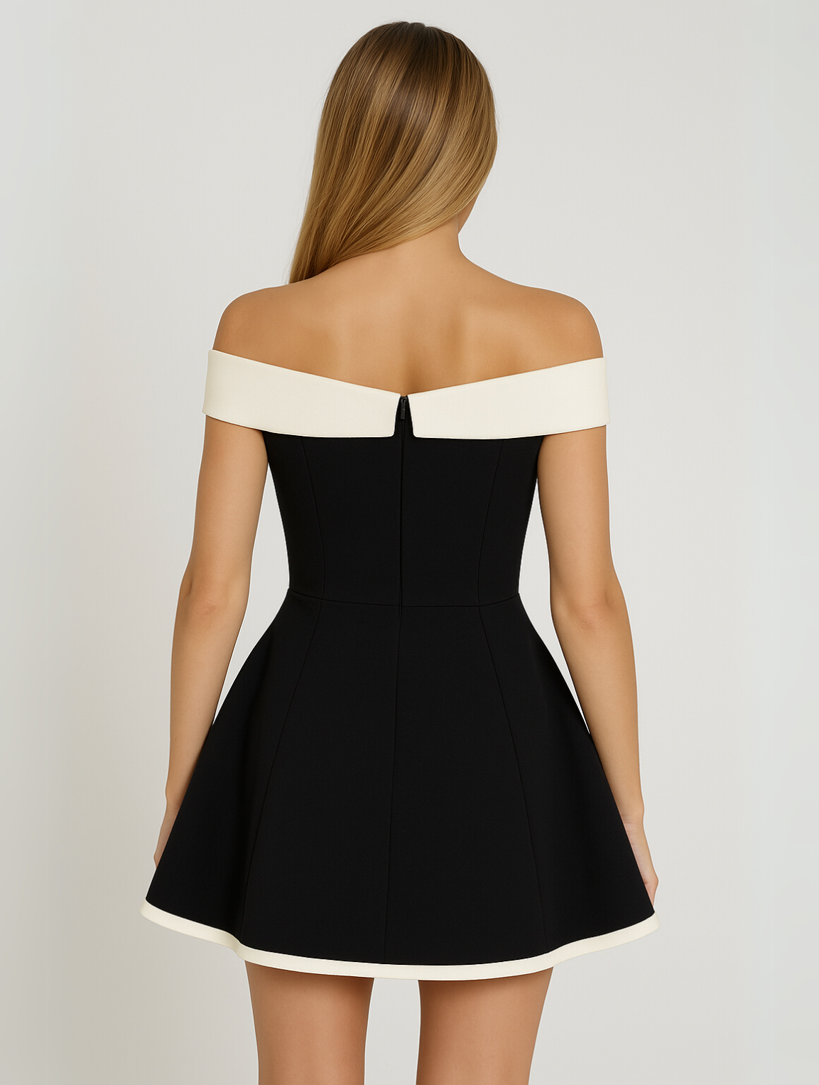 Women’s Off-the-Shoulder A-Line Mini Dress Two-Tone Cocktail Style 3