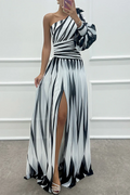 Women’s One-Shoulder Maxi Dress Elegant Striped Design for Summer Events 0