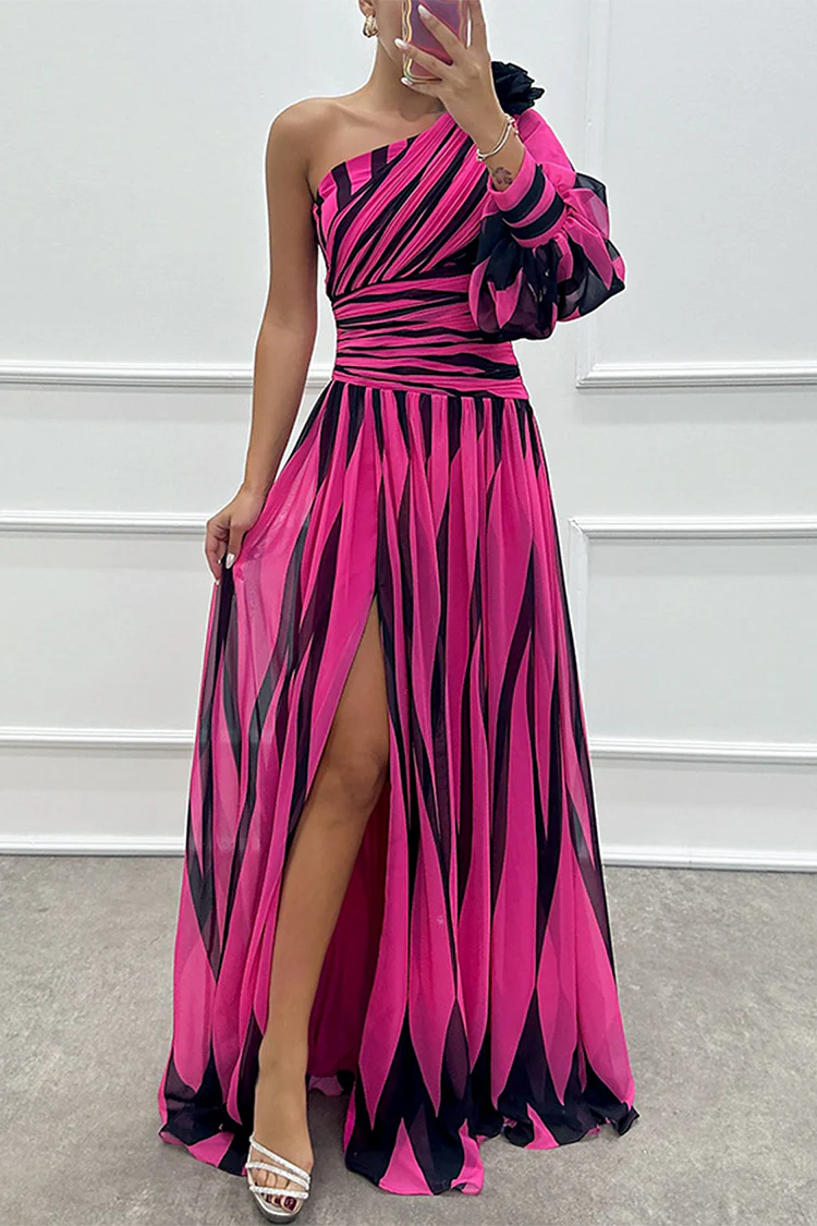Women’s One-Shoulder Maxi Dress Elegant Striped Design for Summer Events 7