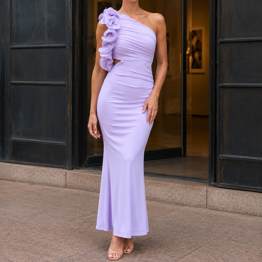 Women’s One-Shoulder Maxi Dress with Ruffle Detail 0