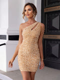 Women’s One-Shoulder Mini Dress Dazzling Sequin Evening Style 0