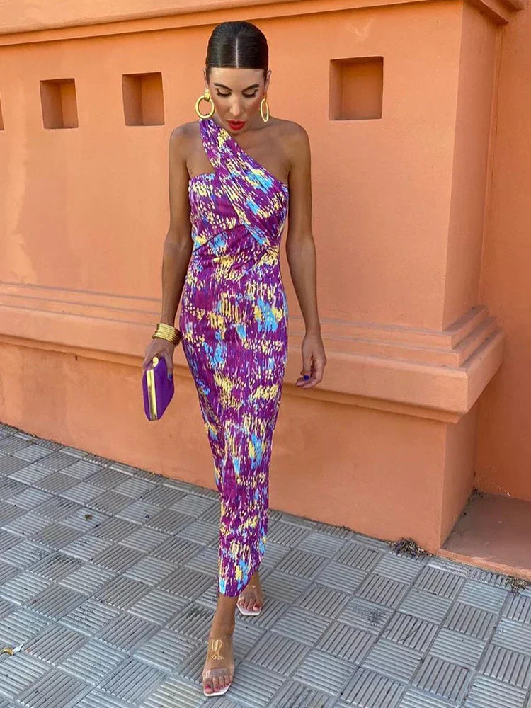 Women’s One-Shoulder Printed Dress Modern Elegant Style 4