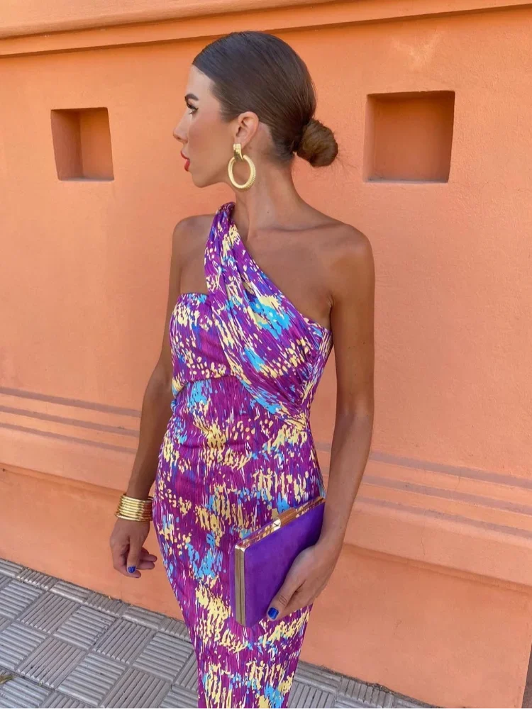 Women’s One-Shoulder Printed Dress Modern Elegant Style 5
