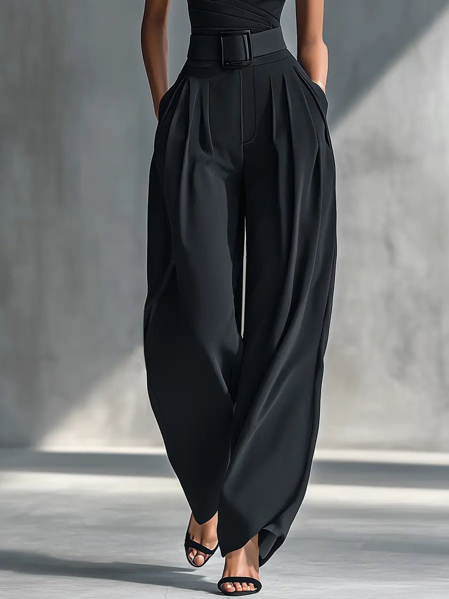 Women’s One-Shoulder Trouser Set Elegant Knit Top and Wide-Leg Trousers 3