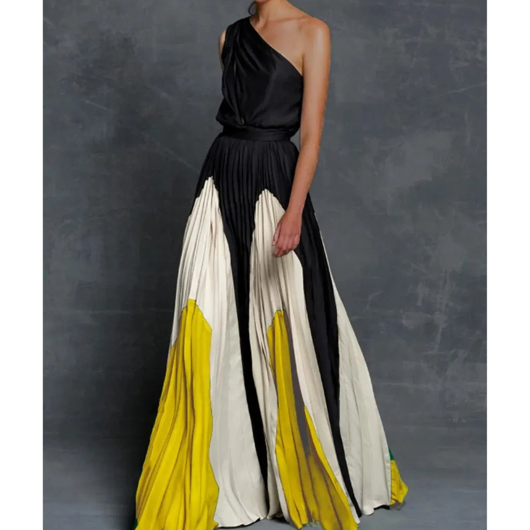 Women’s One Shoulder Long Dress Vibrant Pleated Design for Formal Events 0