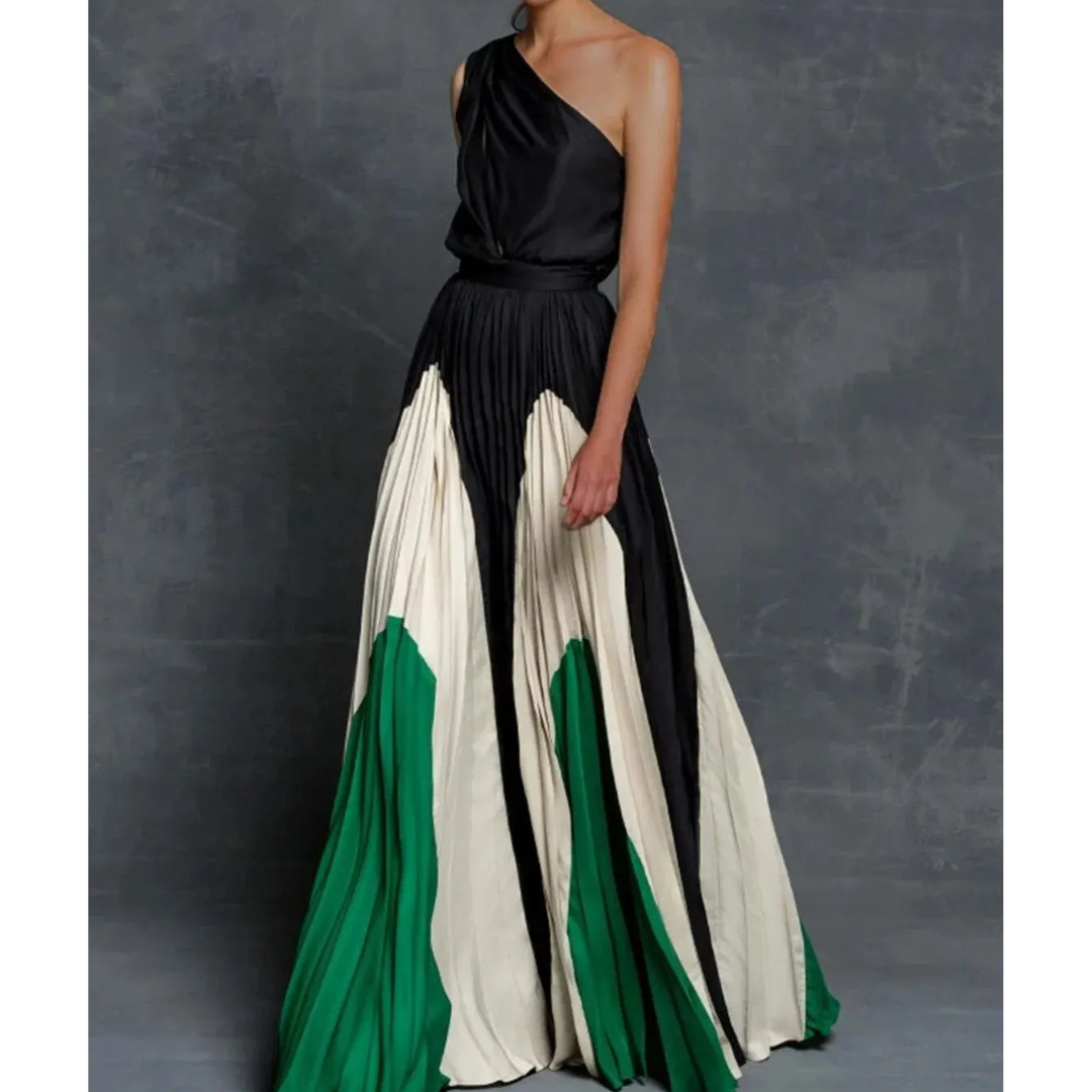 Women’s One Shoulder Long Dress Vibrant Pleated Design for Formal Events 1