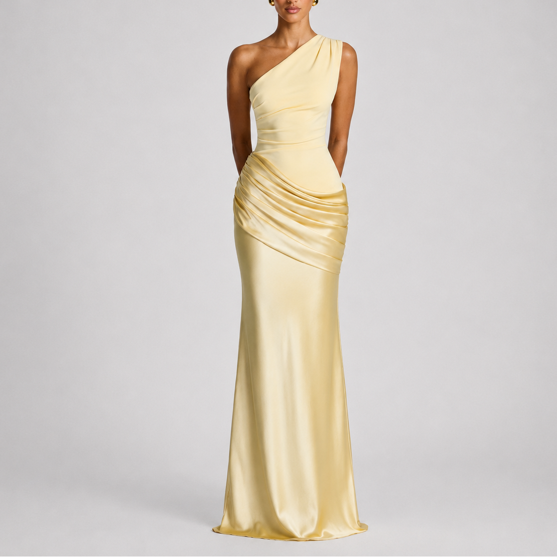 Women’s One Shoulder Maxi Dress Elegant Draped Silhouette 0
