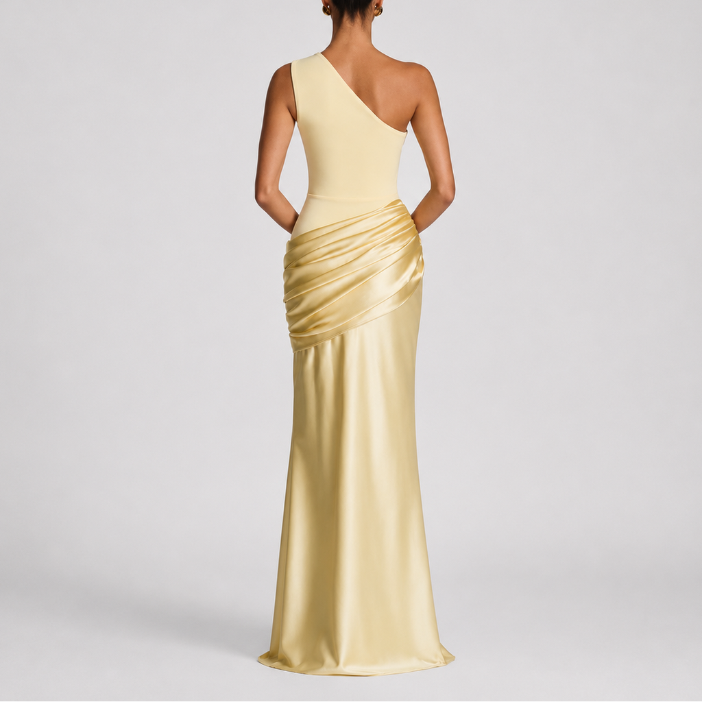 Women’s One Shoulder Maxi Dress Elegant Draped Silhouette 1