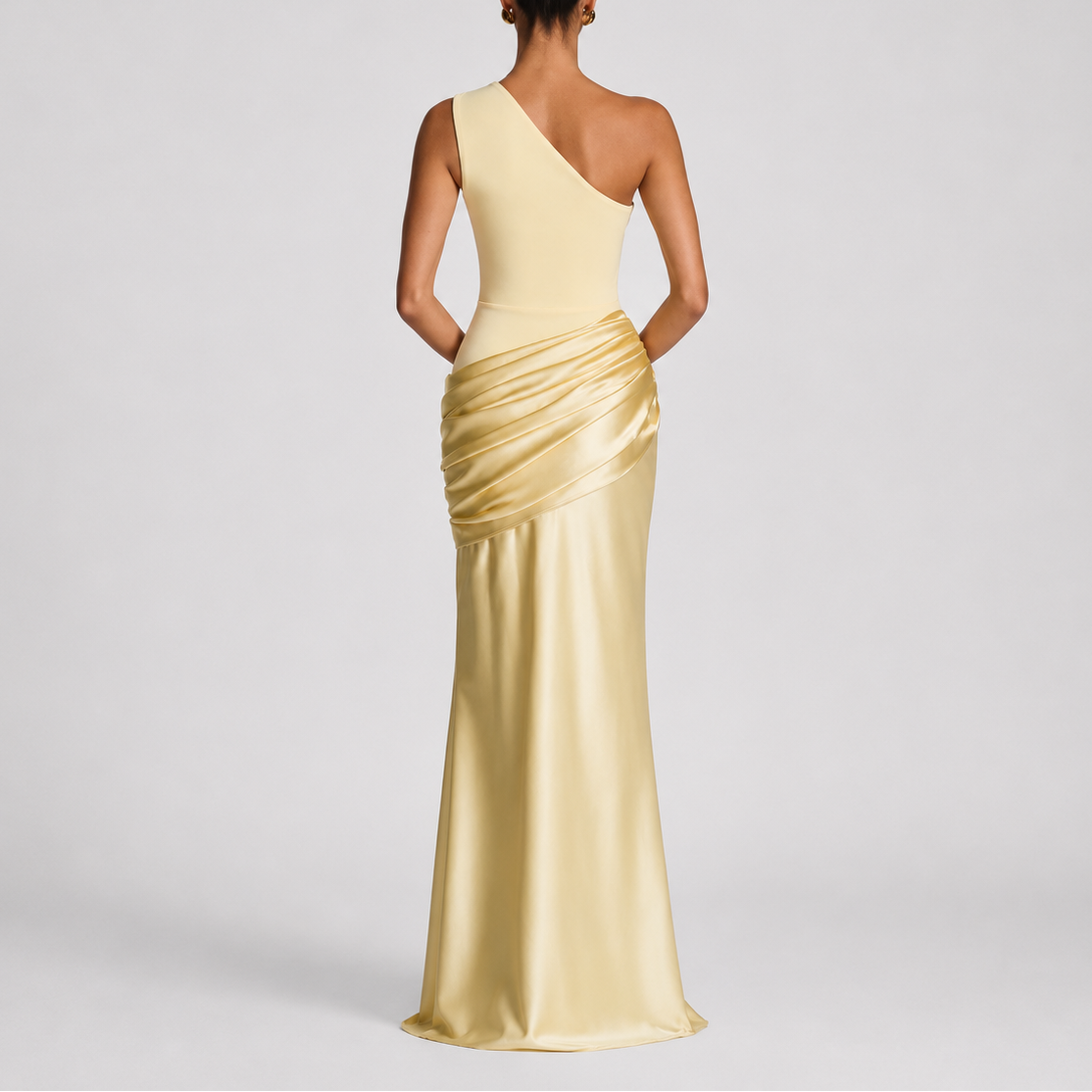 Women’s One Shoulder Maxi Dress Elegant Draped Silhouette 1