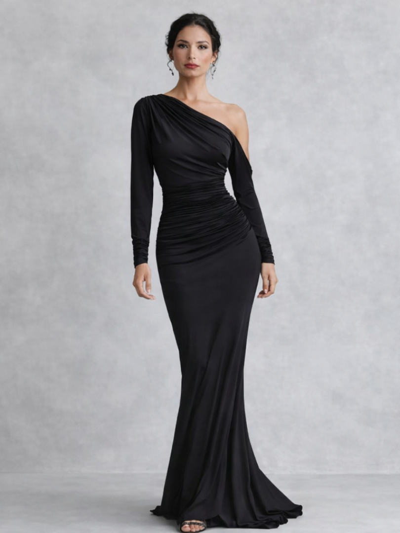 Women’s One Shoulder Maxi Dress Elegant Ruched Design 0