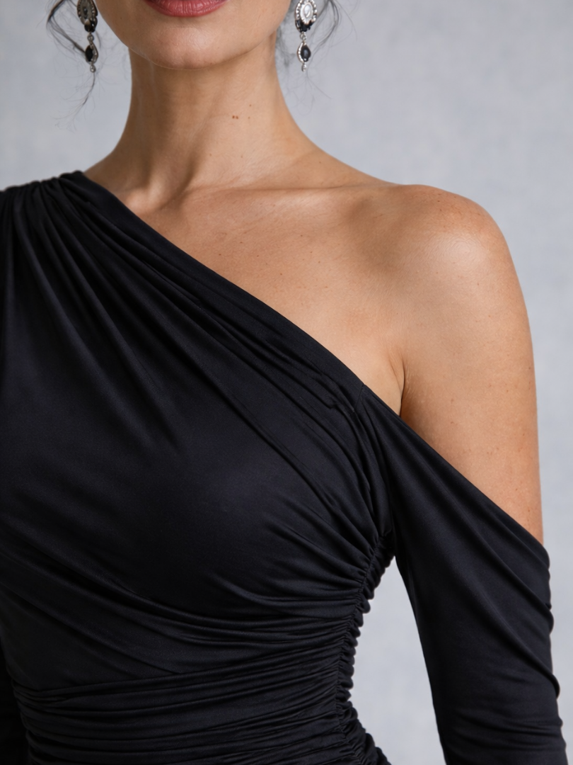 Women’s One Shoulder Maxi Dress Elegant Ruched Design 3