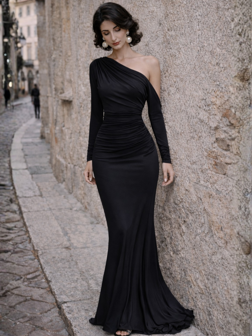 Women’s One Shoulder Maxi Dress Elegant Ruched Design 4
