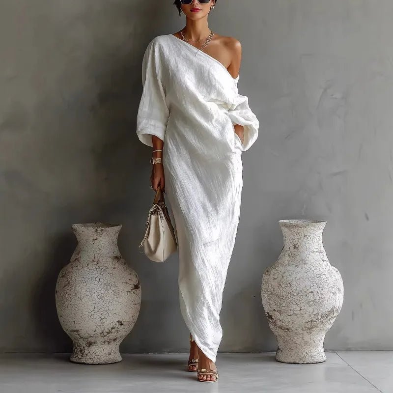 Women’s One Shoulder Maxi Dress Relaxed Linen Style 0