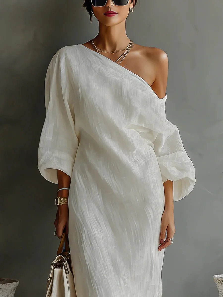 Women’s One Shoulder Maxi Dress Relaxed Linen Style 1