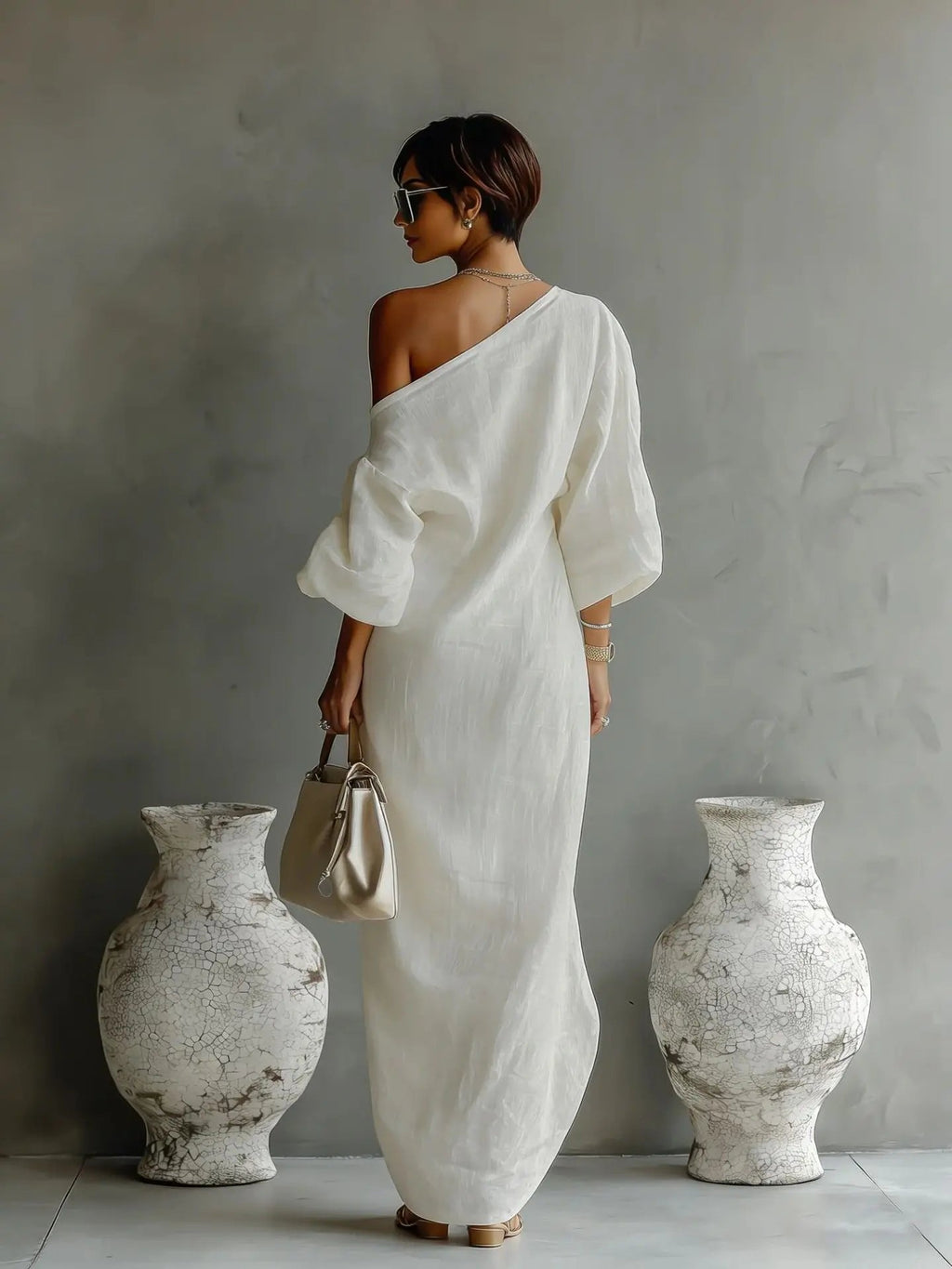 Women’s One Shoulder Maxi Dress Relaxed Linen Style 2