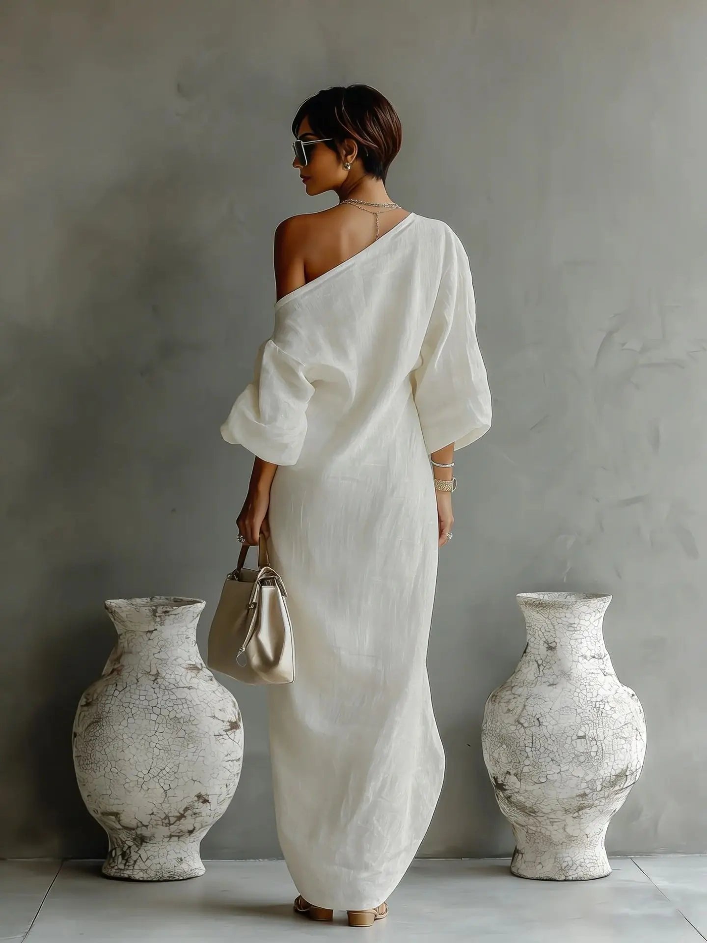 Women’s One Shoulder Maxi Dress Relaxed Linen Style 2