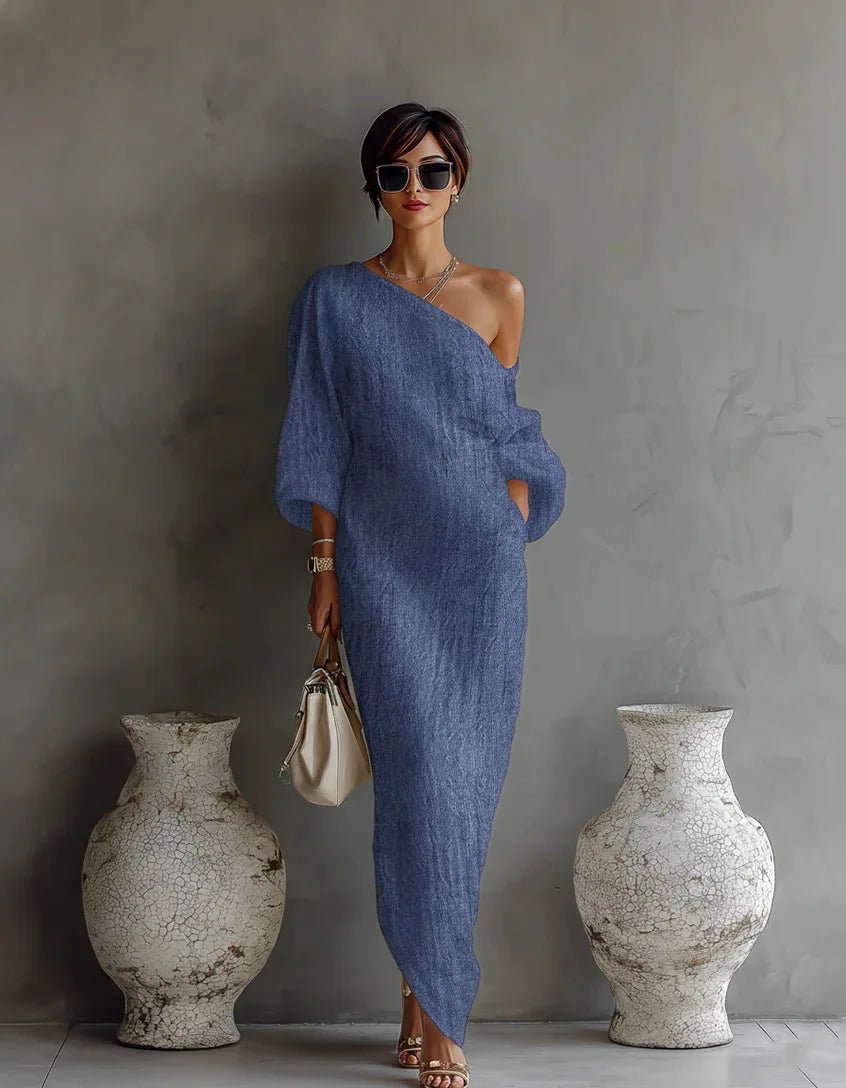 Women’s One Shoulder Maxi Dress Relaxed Linen Style 4