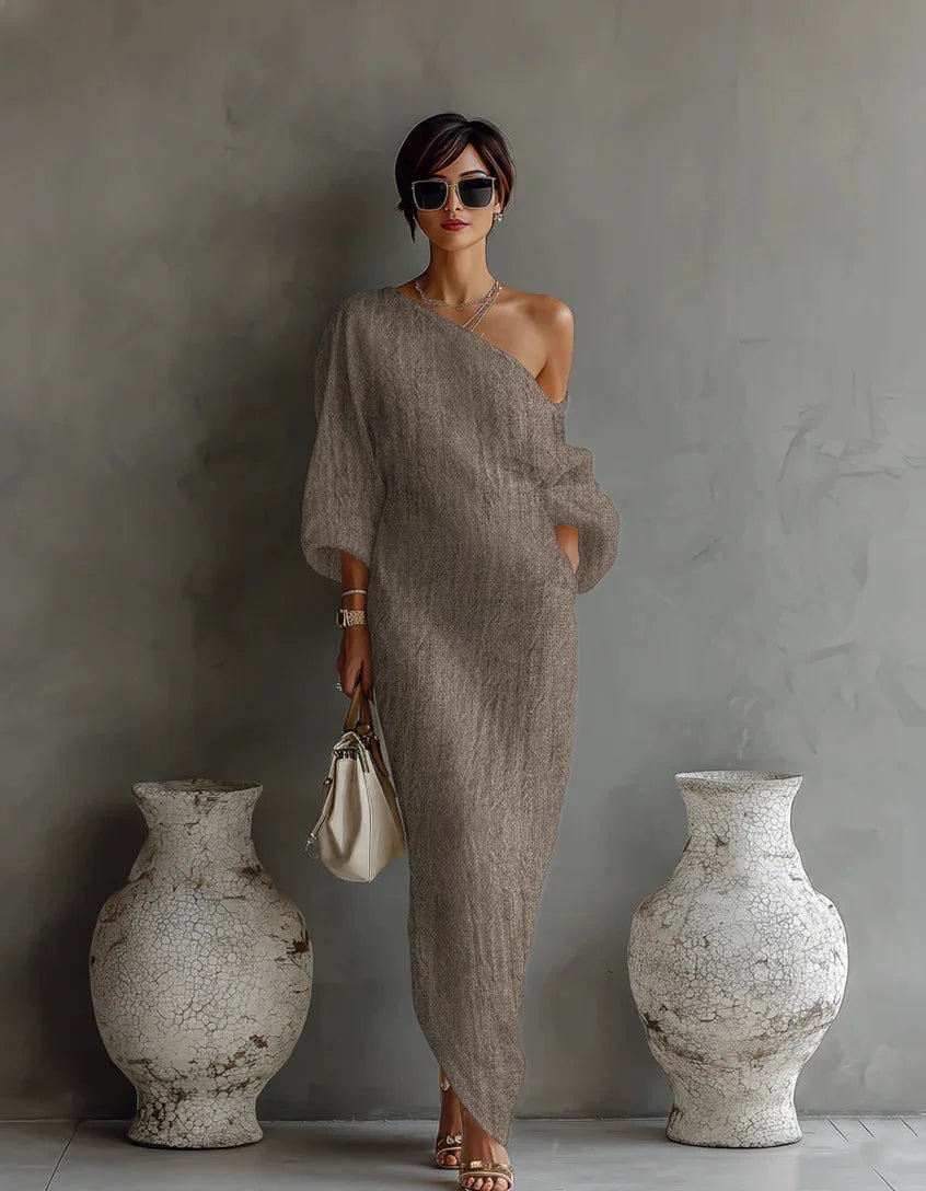 Women’s One Shoulder Maxi Dress Relaxed Linen Style 5