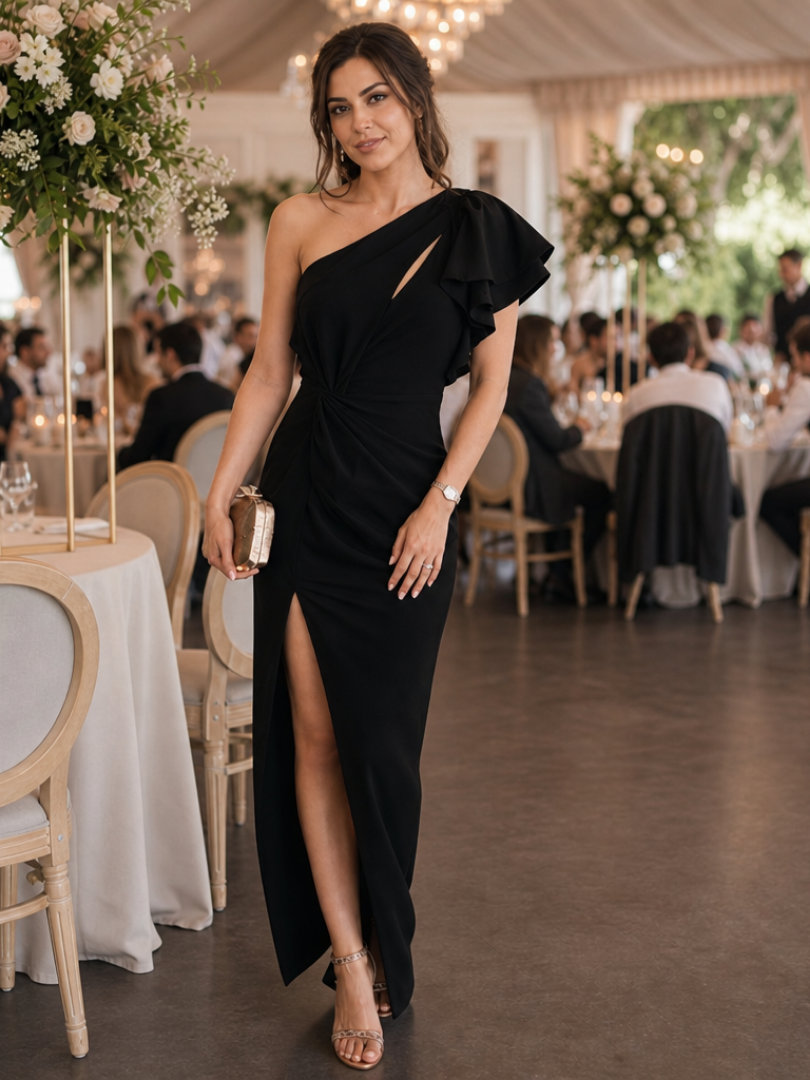 Women’s One Shoulder Midi Dress Elegant Draped Bodice Design 5
