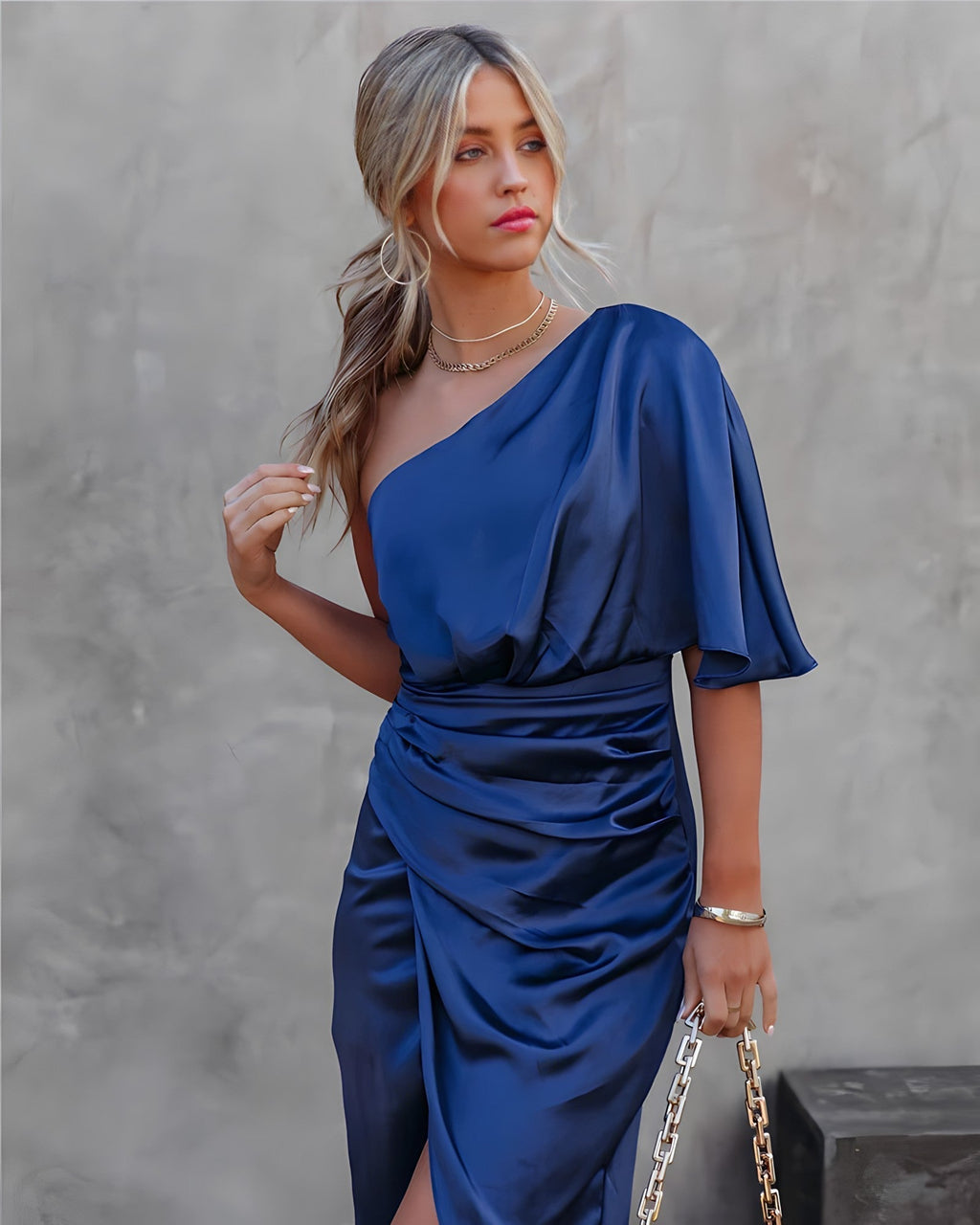 Women’s One Shoulder Midi Dress Elegant Wrap Style for Cocktail Events 0