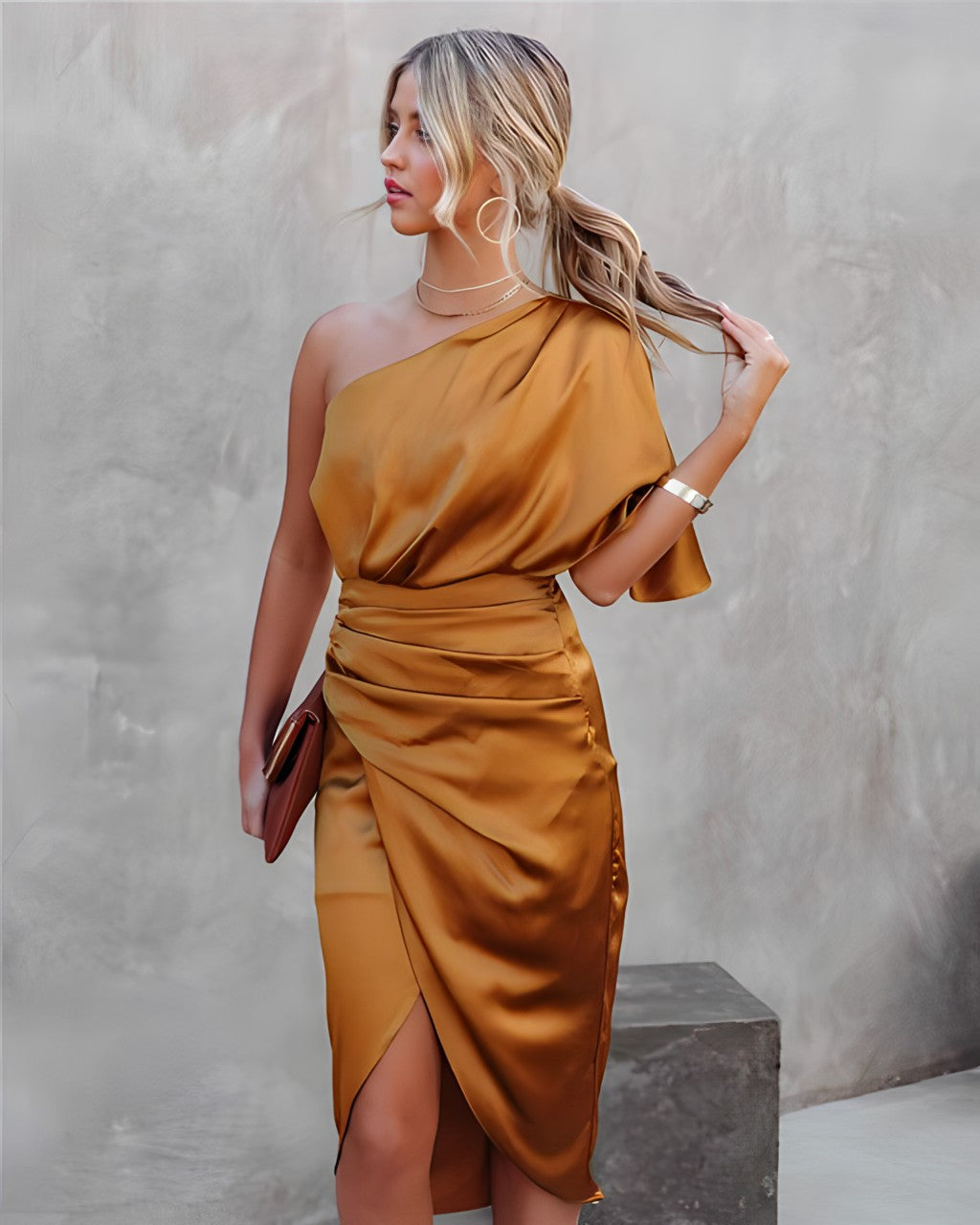 Women’s One Shoulder Midi Dress Elegant Wrap Style for Cocktail Events 9