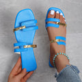 Women’s Open Toe Flat Sandals Dual Strap Design with Gold Accents 0