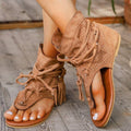 Women’s Open Toe Flat Sandals with Decorative Fringe and Adjustable Laces 0