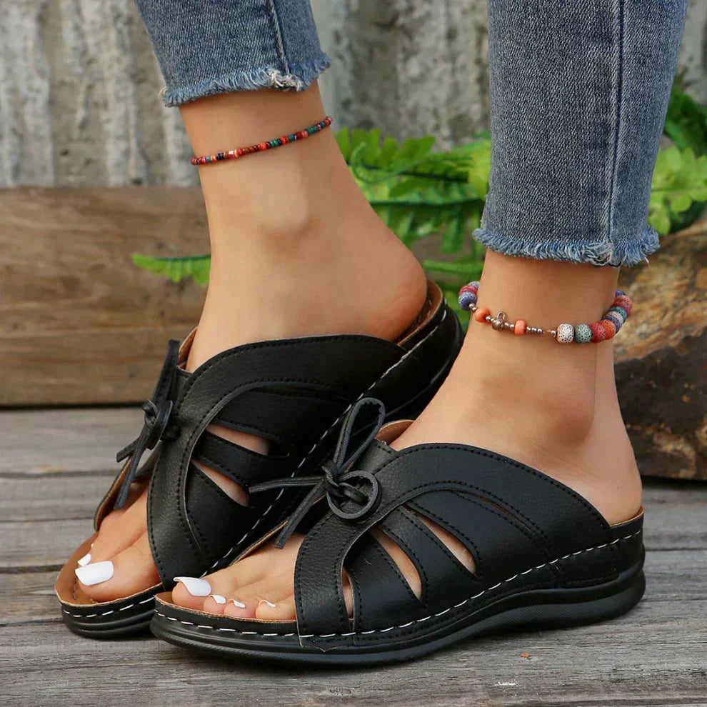 Women’s Open Toe Wedge Sandals with Knot Detail and Cushioned Footbed 3