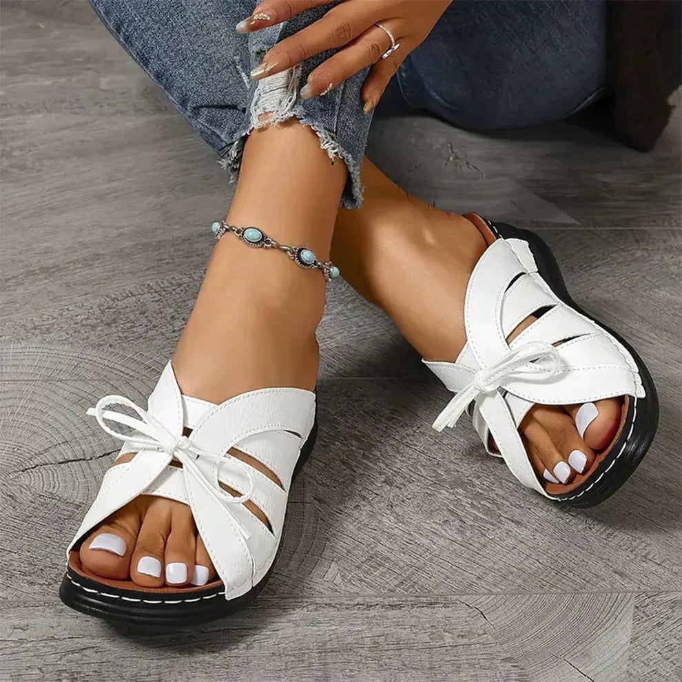 Women’s Open Toe Wedge Sandals with Knot Detail and Cushioned Footbed 4