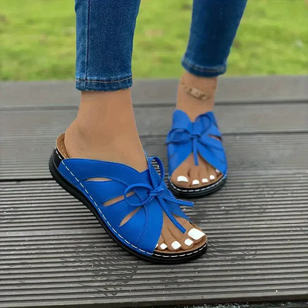 Women’s Open Toe Wedge Sandals with Knot Detail and Cushioned Footbed 8