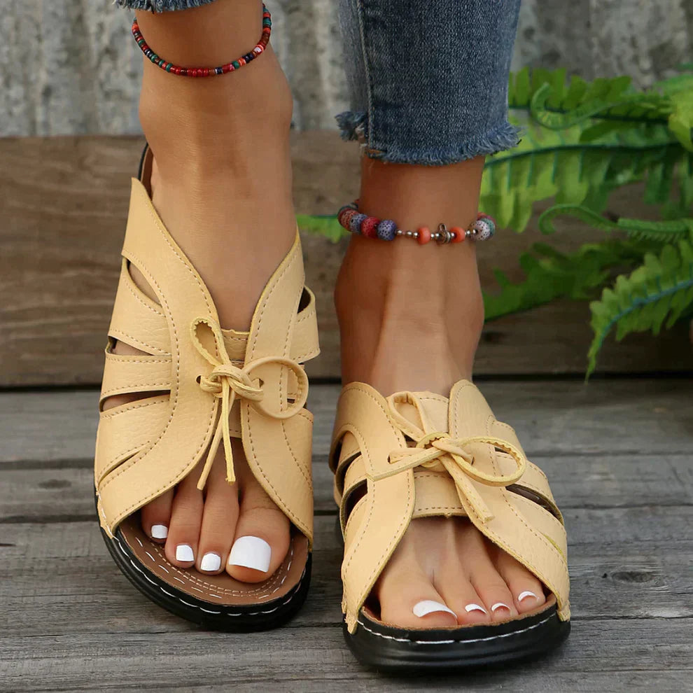 Women’s Open Toe Wedge Sandals with Knot Detail and Cushioned Footbed 9