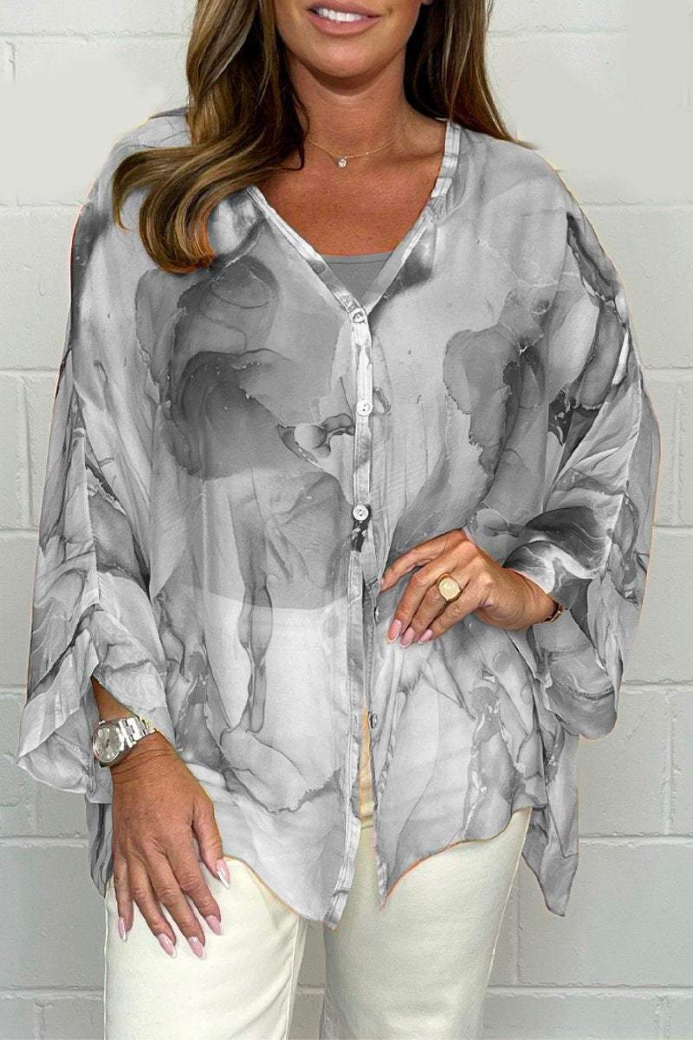 Women’s Oversized Blouse Abstract Print Design 4