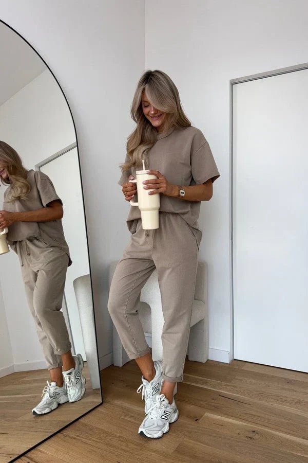 Women’s Oversized Cotton Lounge Set Comfortable Tee and Shorts 3