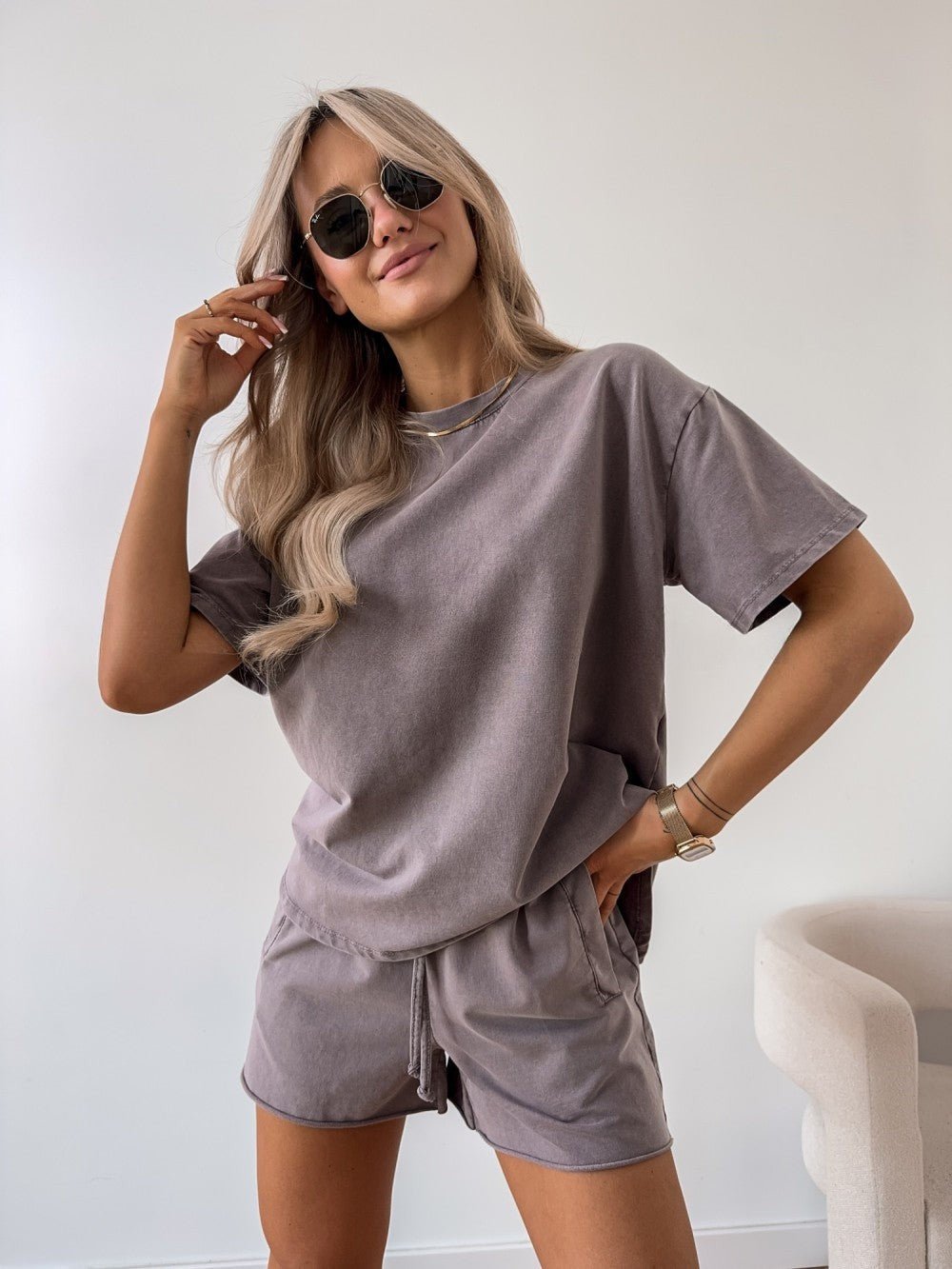 Women’s Oversized Cotton Lounge Set Comfortable Tee and Shorts 4