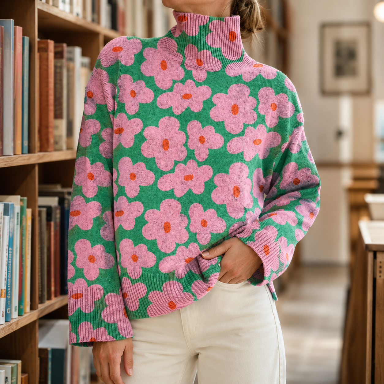 Women’s Oversized Floral Sweater Relaxed Fit Design 0