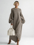 Women’s Oversized Knit Maxi Sweater Dress with Voluminous Sleeves 0