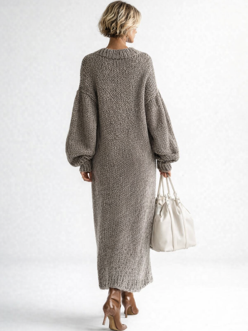 Women’s Oversized Knit Maxi Sweater Dress with Voluminous Sleeves 2