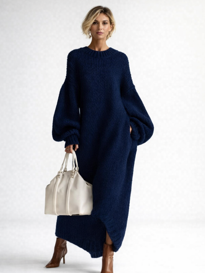 Women’s Oversized Knit Maxi Sweater Dress with Voluminous Sleeves 4