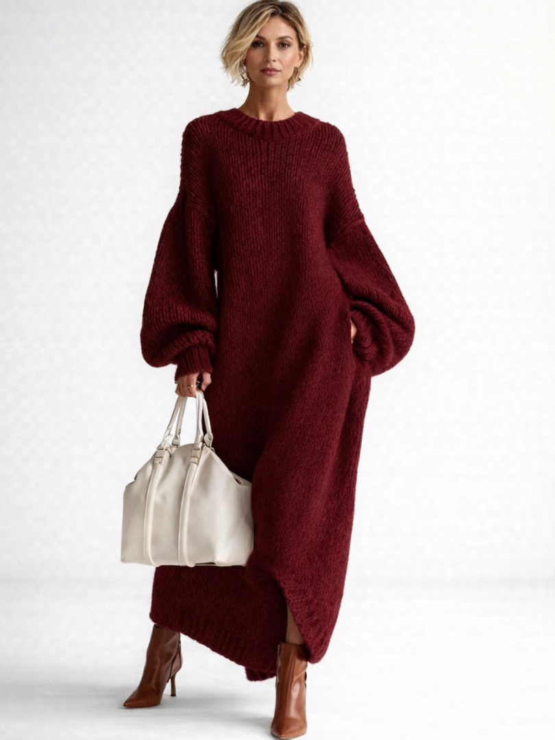 Women’s Oversized Knit Maxi Sweater Dress with Voluminous Sleeves 5