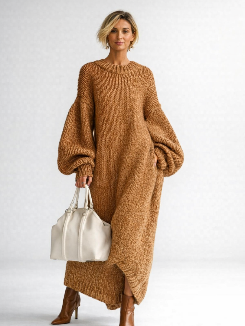 Women’s Oversized Knit Maxi Sweater Dress with Voluminous Sleeves 6