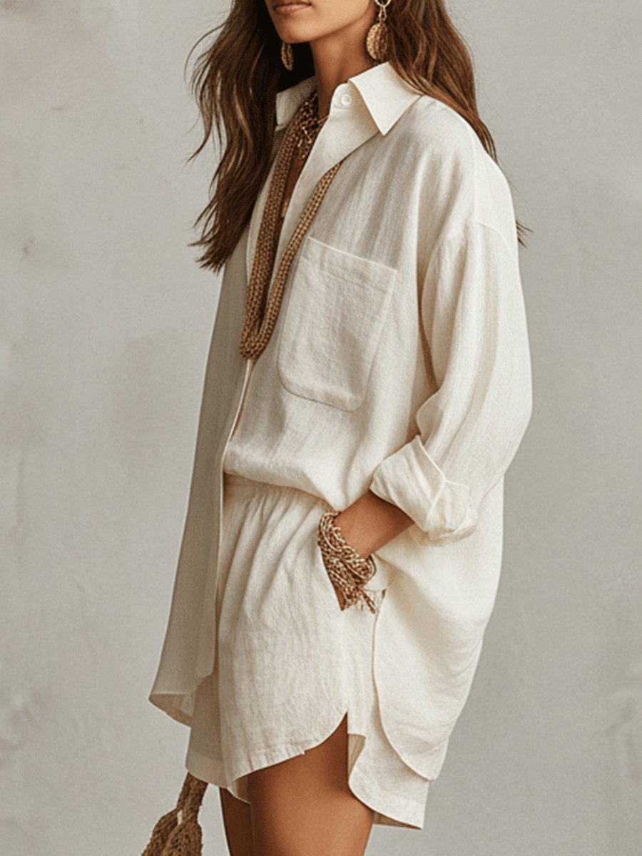 Women’s Oversized Linen Shirt and Shorts Set Relaxed Summer Style 6