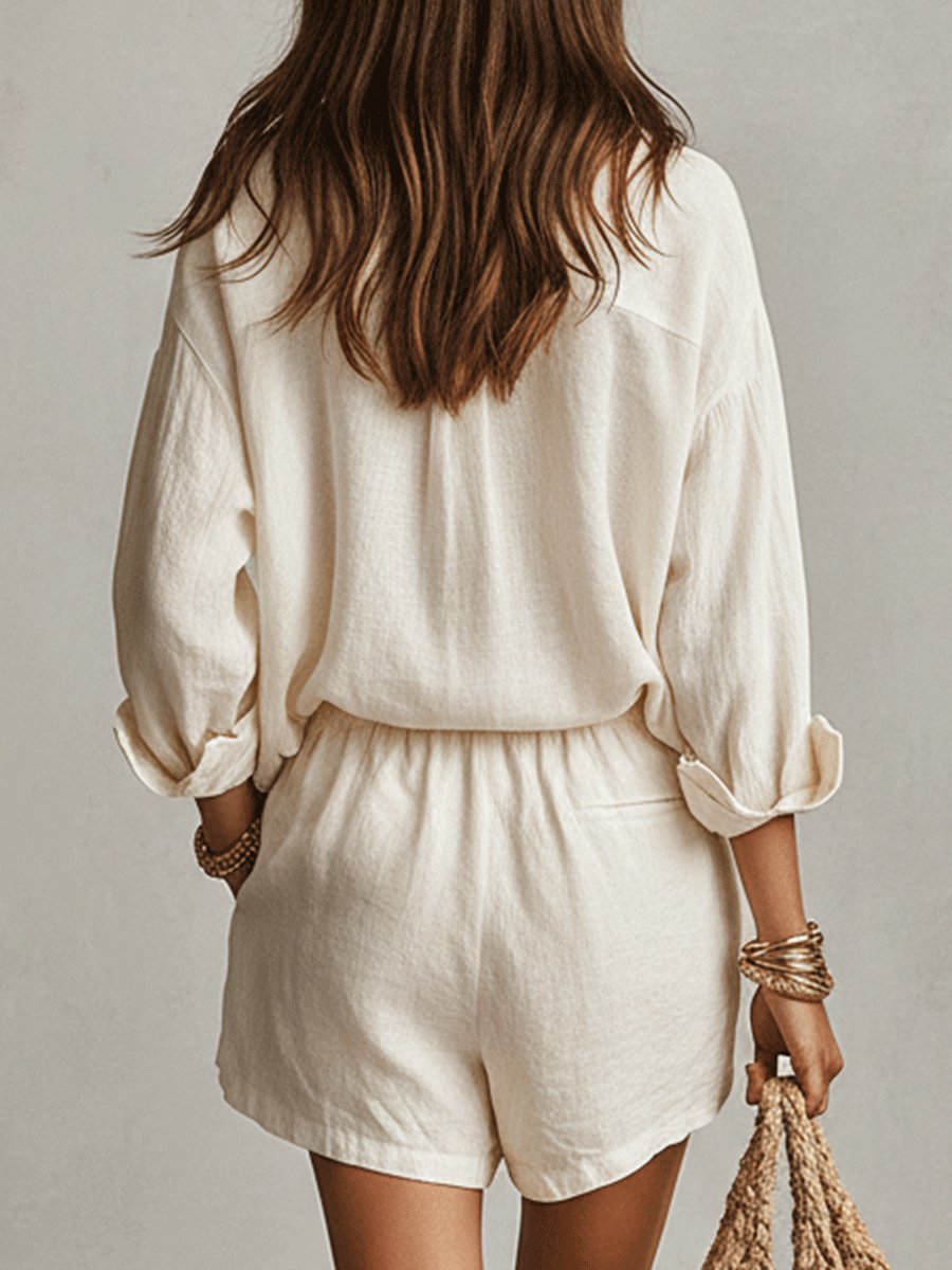 Women’s Oversized Linen Shirt and Shorts Set Relaxed Summer Style 7