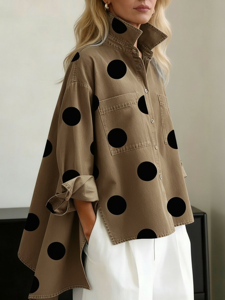 Women’s Oversized Polka Dot Shirt Stylish Mock Collar Design 4