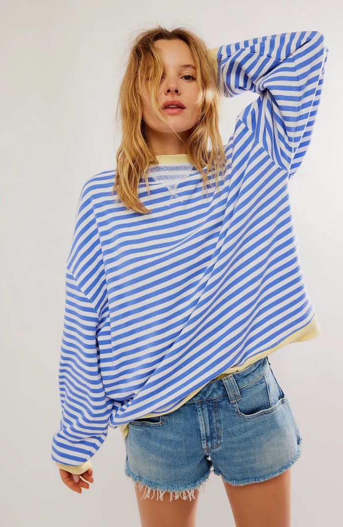 Women’s Oversized Striped Sweatshirt with Neon Contrast Trim 2