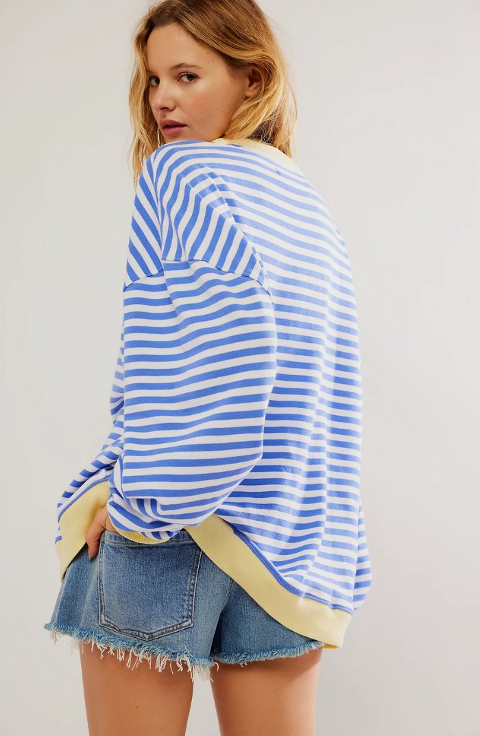 Women’s Oversized Striped Sweatshirt with Neon Contrast Trim 3