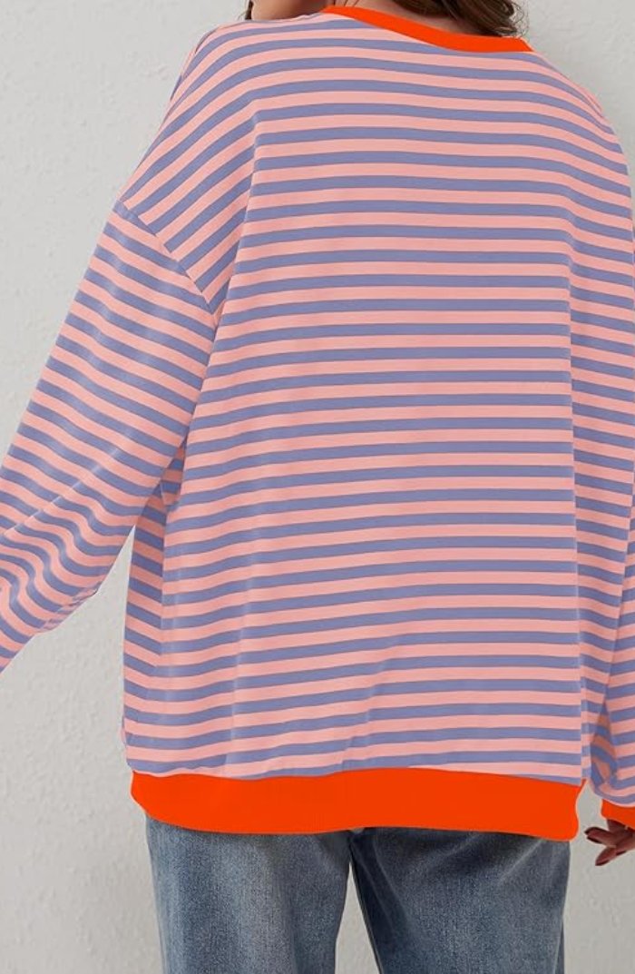 Women’s Oversized Striped Sweatshirt with Neon Contrast Trim 5